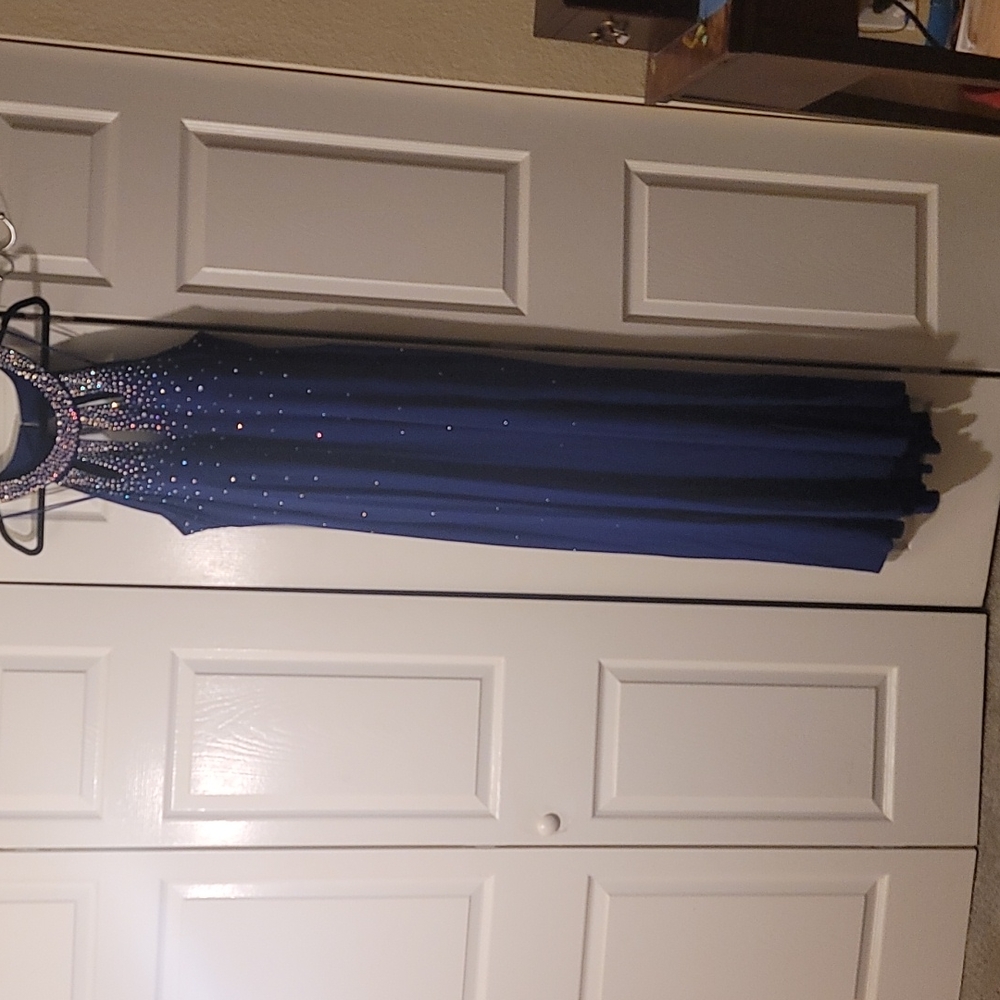 Formal Gown - Floor Length, size 20 Women's, Blue with Rose Gold Rinestones